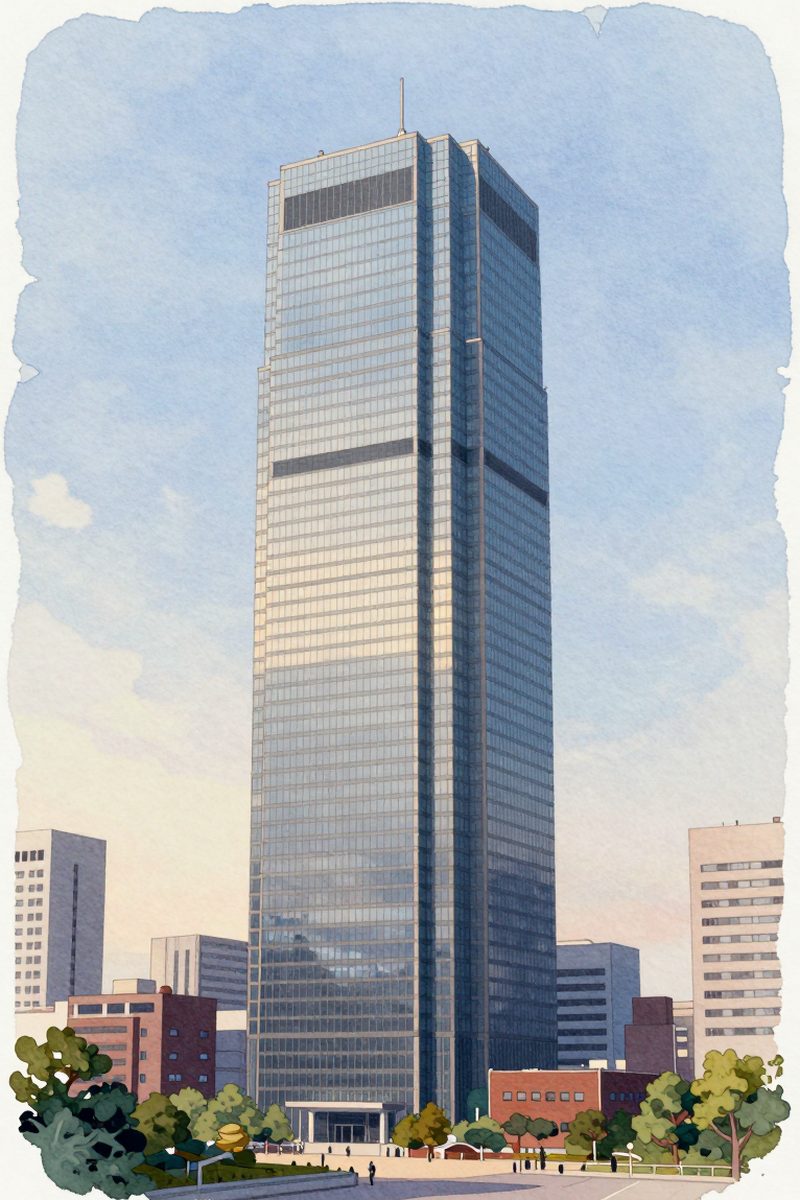 夕陽の恵比寿ガーデンプレイス SKY LOUNGEを描いた絵
