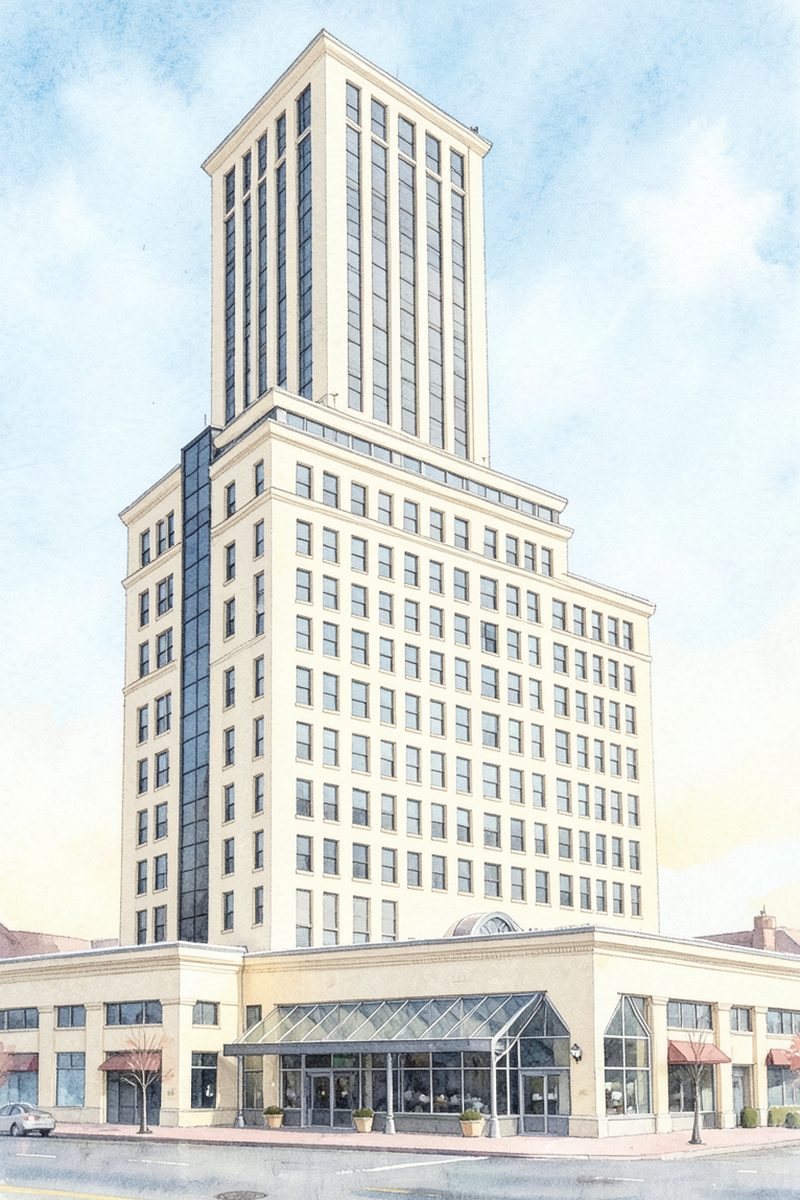 夕陽のJRタワー展望室 T38を描いた絵