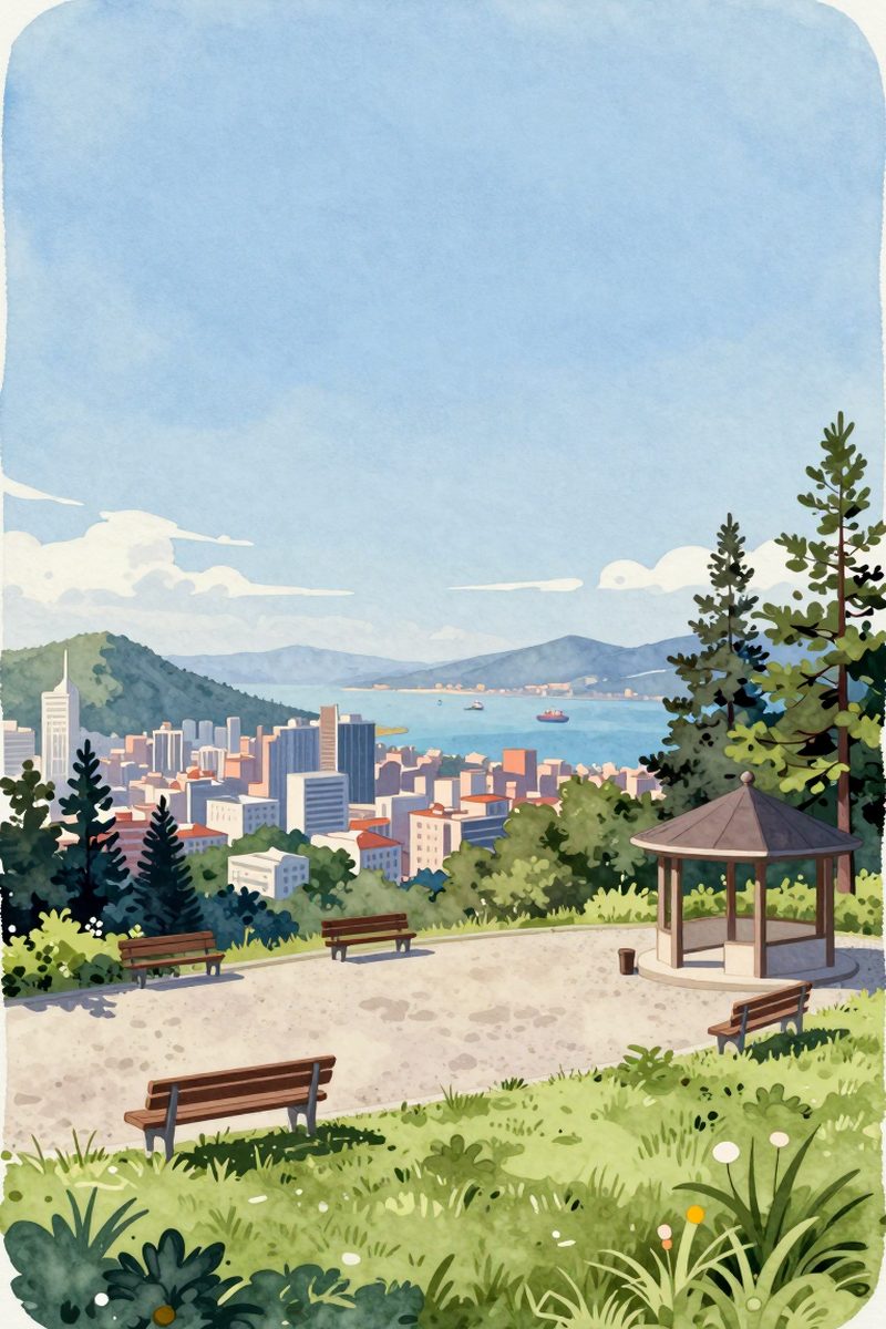 夕陽の摩耶山 掬星台を描いた絵