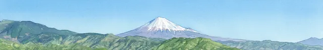 静岡県庁 富士山展望ロビーの展望台の高さから、富士山の方角を向いて描いた絵