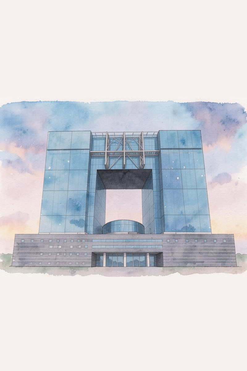 夕陽のテレコムセンター展望室を描いた絵