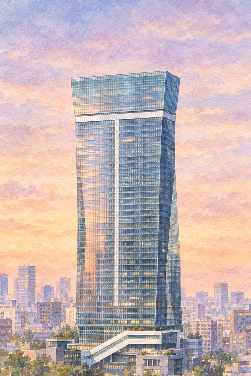 夕陽のTOKYO NODEを描いた絵
