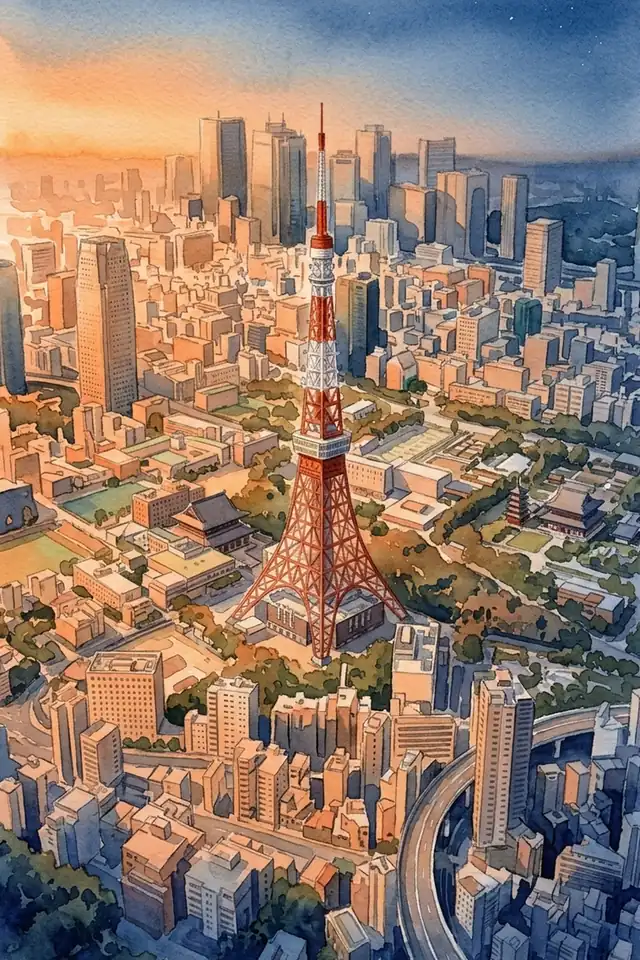 東京タワーを斜め上から見た絵
