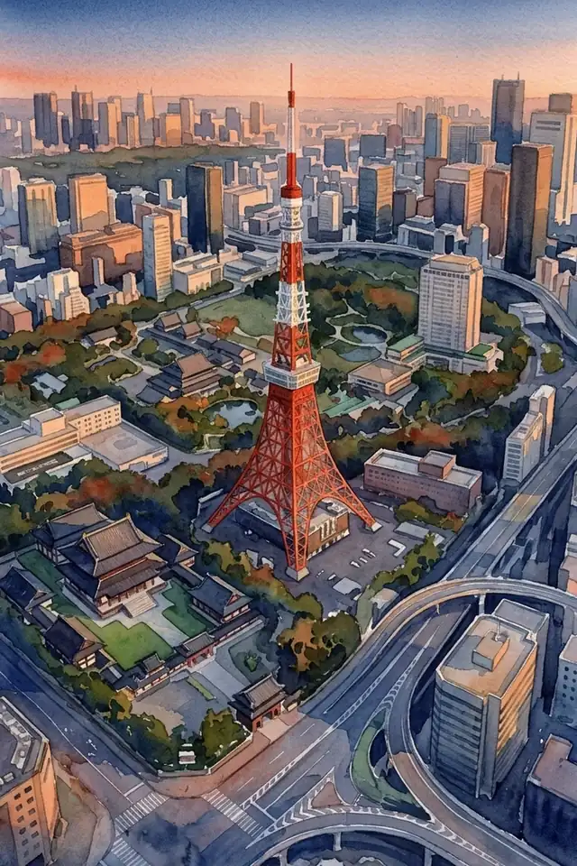 東京タワーを斜め上から見た絵