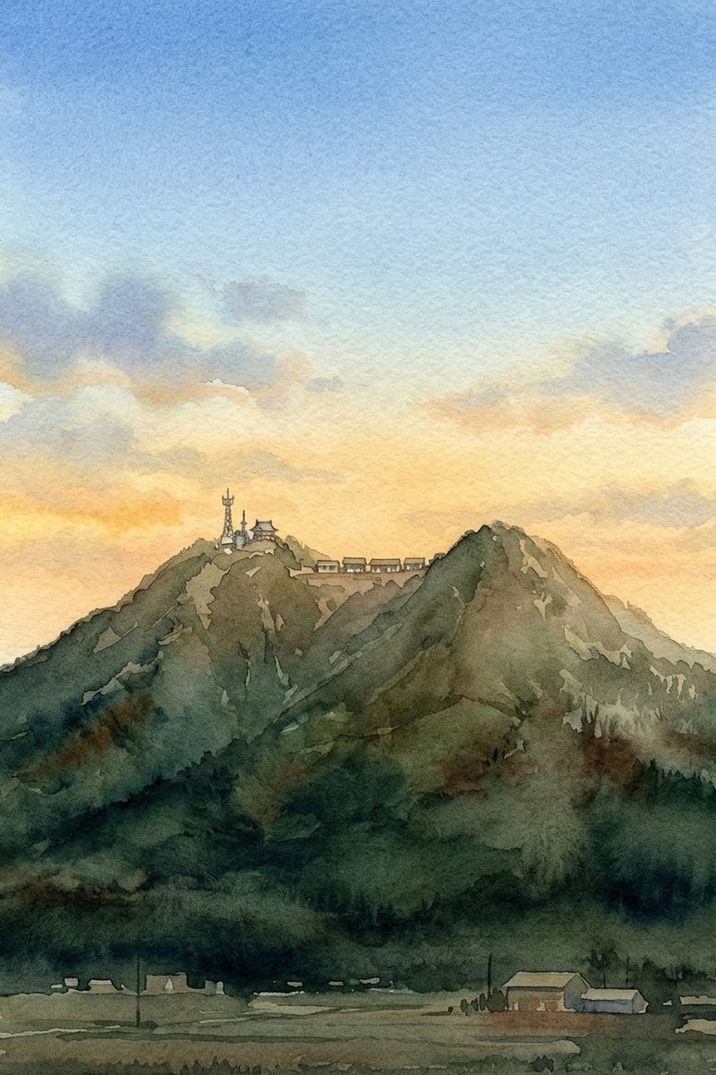 夕陽の筑波山 御幸ヶ原を描いた絵
